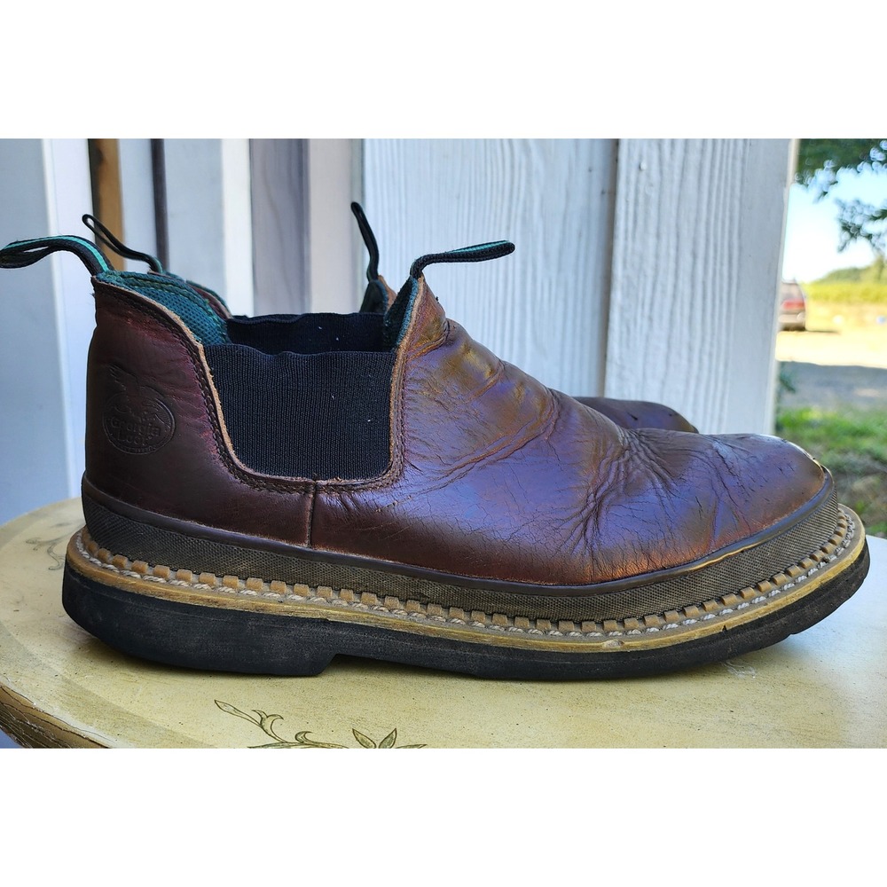 Georgia Romeo Men's US 12 Brown Leather Work Chelsea Boots Utility Blue Collar